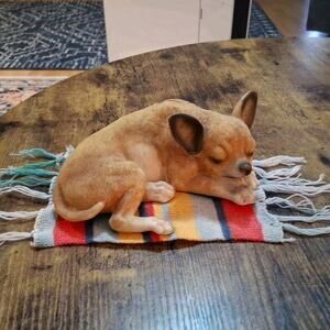 Memorial Graveside Decor Chihuahua DogCh Figurine Sleeping on Serapa Blanket 8"L